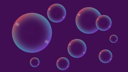 Floating Colorful Soap Bubbles on Purple Background