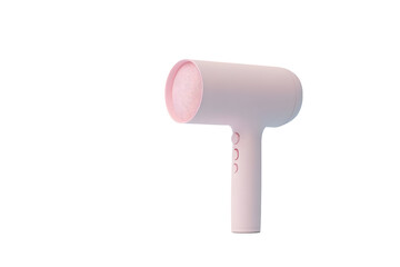 Pink compact hair dryer isolated on white background