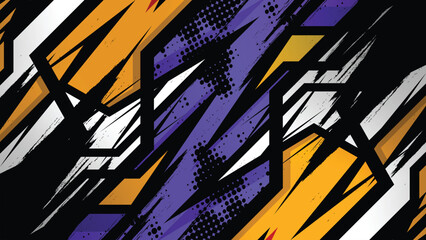 Modern Abstract Grunge Racing Stripes Vector in Purple, Yellow, and Black