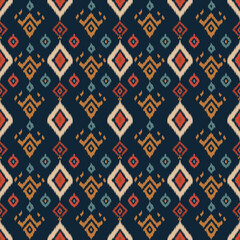 Ikat fabric patterns represent traditional indigenous art. Repeating geometric patterns.Aztec geometric print,folk embroidery for textile designs,wallpaper,rugs,curtains or bohemian and tribal.