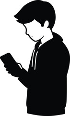 Teen Scrolling on Phone silhouette vector art illustration
