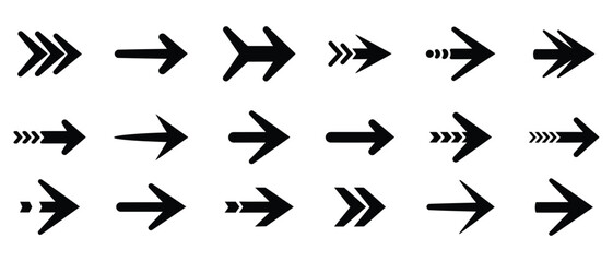 Various black arrows point the way in this graphic resource, perfect for illustrating direction, navigation, or progress in diverse design projects, silhouette