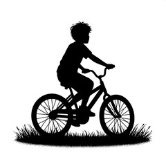 Obraz premium Black and White Vector Silhouette of a Boy Cycling Outdoors