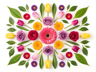 Symmetrical Floral Arrangement with Tulips, Roses and Daisies"