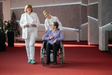 Doctor checking patients progress in wheelchair