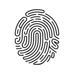 Black fingerprint graphic with white background lines