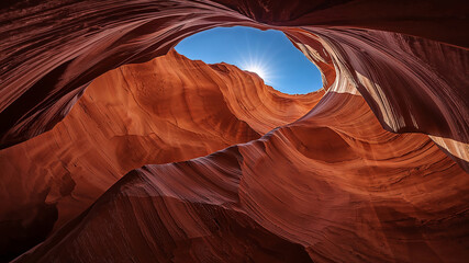 Sunlight entering majestic red sandstone canyon