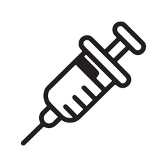 Black medical syringe icon with needle healthcare injection