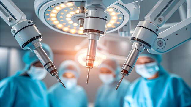 Robotic surgical system with surgeons in the background