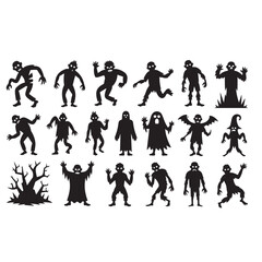 Fototapeta premium A collection of halloween themed silhouette illustrations featuring various spooky characters and elements