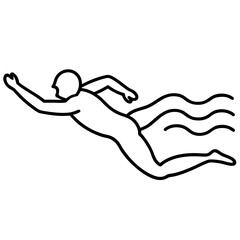 Clean line art of a swimmer diving with water splash isolated on white background