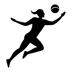Silhouette of a volleyball player jumping and spiking isolated on white background
