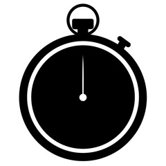 Classic stopwatch silhouette in black isolated on a clean white background isolated on white background