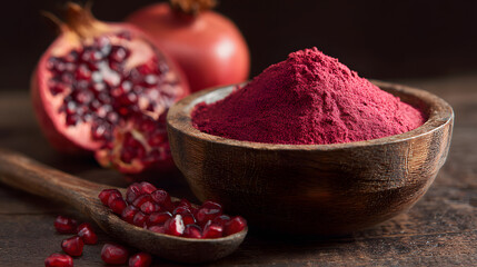 pomegranate powder in a wooden bowl	
