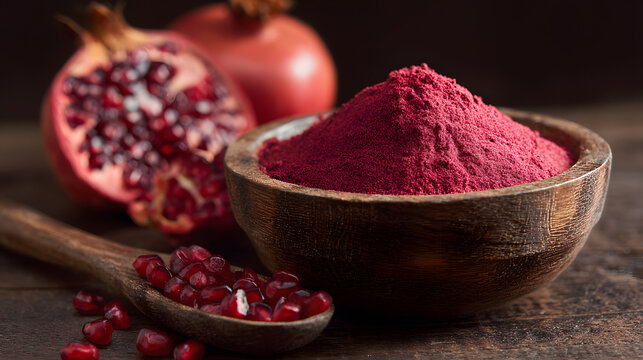 pomegranate powder in a wooden bowl	

