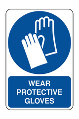 Fototapeta premium Wear Protective Gloves Sign with Explanation – Mandatory Hand Protection Icon on Blue Circular Safety Symbol – High Quality Vectorial Stock Image