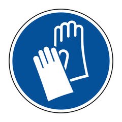 Obraz premium Wear Protective Gloves Sign – Mandatory Hand Protection Icon on Blue Circular Safety Symbol – High Quality Vectorial Stock Image