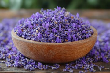 Dried lavender flowers in aromatic potpourri mix.