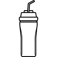 Simple line art drawing of a sports water bottle with a straw isolated on white background