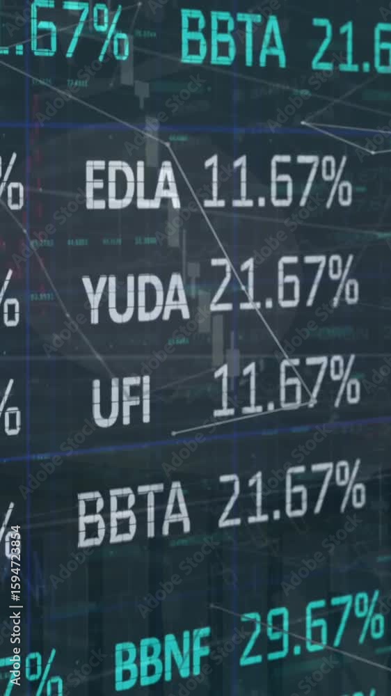 Aufkleber animation of data processing and diagrams over stock market