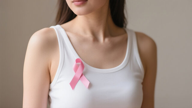 Elderly woman with pink Ribbon for Pink October Breast Cancer Awareness month, May Women Health, August World Breastfeeding week, Nursing Mothers, Pregnancy and Infant Loss Remembrance, Stillbirth