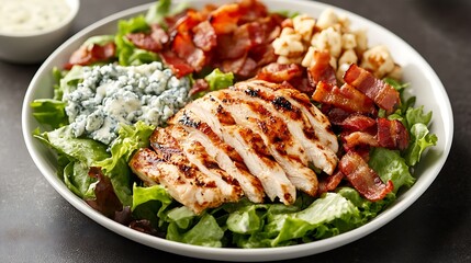 Grilled Chicken Salad with Bacon, Blue Cheese, and Croutons