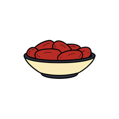 Bowl of Dates Vector Illustration for Ramadan and Traditional Food Concept