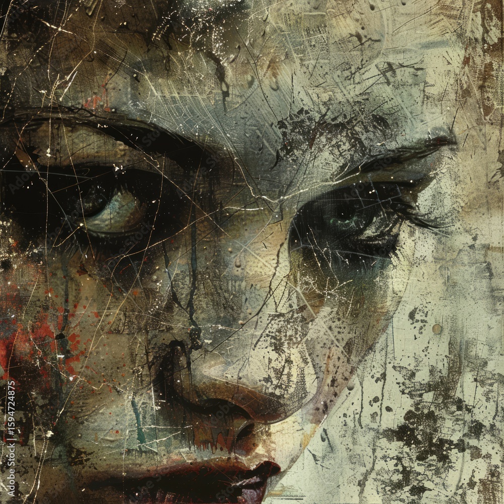 Poster the overall texture has a slightly distressed or grunge effect, adding depth and complexity to the v
