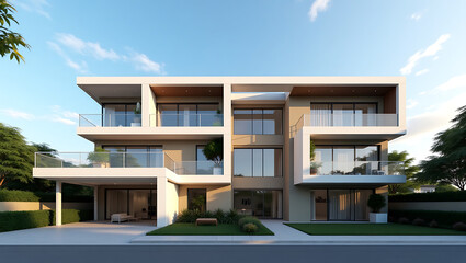 modern building with palm trees