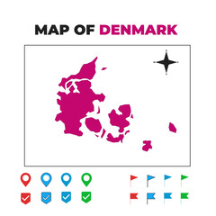 Detailed Vector Map of Denmark with Navigation Icons and Location Pins - Geographic Outline, Silhouette, and Territory Highlight for Scandinavian Travel, Culture, and Design Projects


