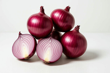 Stacked Red Onions, Close-up with Slices, Vibrant Color