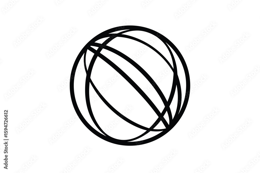 Poster abstract globe with intersecting arcs in black and white featuring a clean and modern silhouette sty