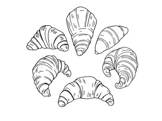 Croissant hand drawn vector line sketch