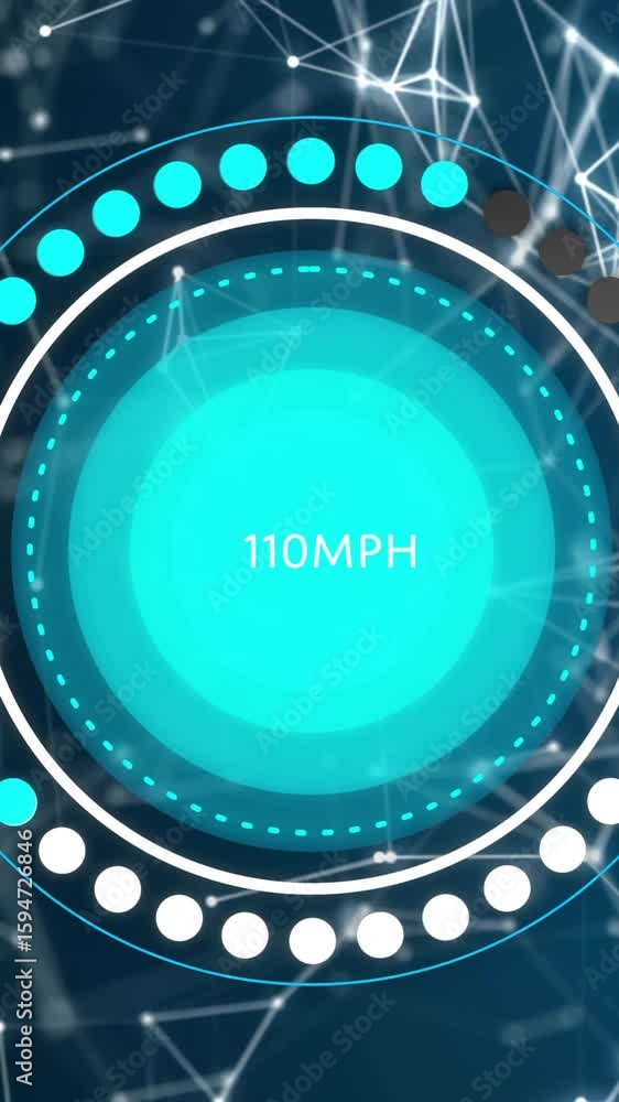 Poster animation of speedometer over network of connections on black background