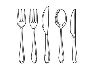 Cutlery set modern line sketch vector
