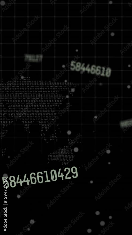 Poster animation of globe with data processing on black background