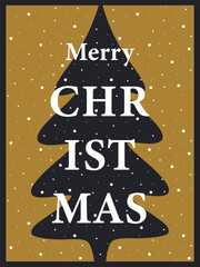 Christmas card. Elegant design with typography and Christmas elements in gold and black. Trendy illustration for season banner, poster, cover. 