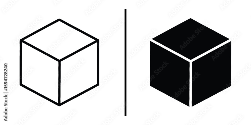 Poster cube contrast: a minimalist composition presents two contrasting isometric cubes, one pristine and e