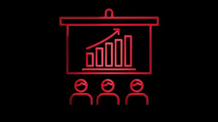 Red Presentation Graphic with Audience and Rising Chart on Black Background