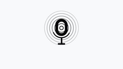 Black Microphone Icon with Sound Waves on White Background