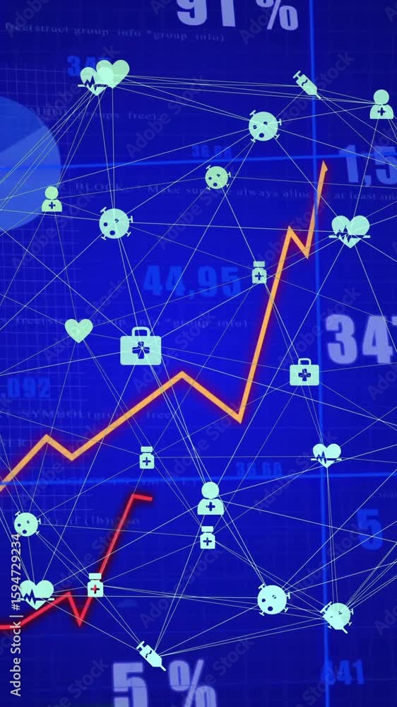Poster animation of digital data processing over globe with network of connections
