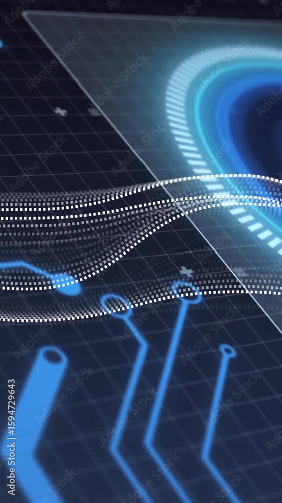 Poster animation of digital data processing over scope scanning and circuit board