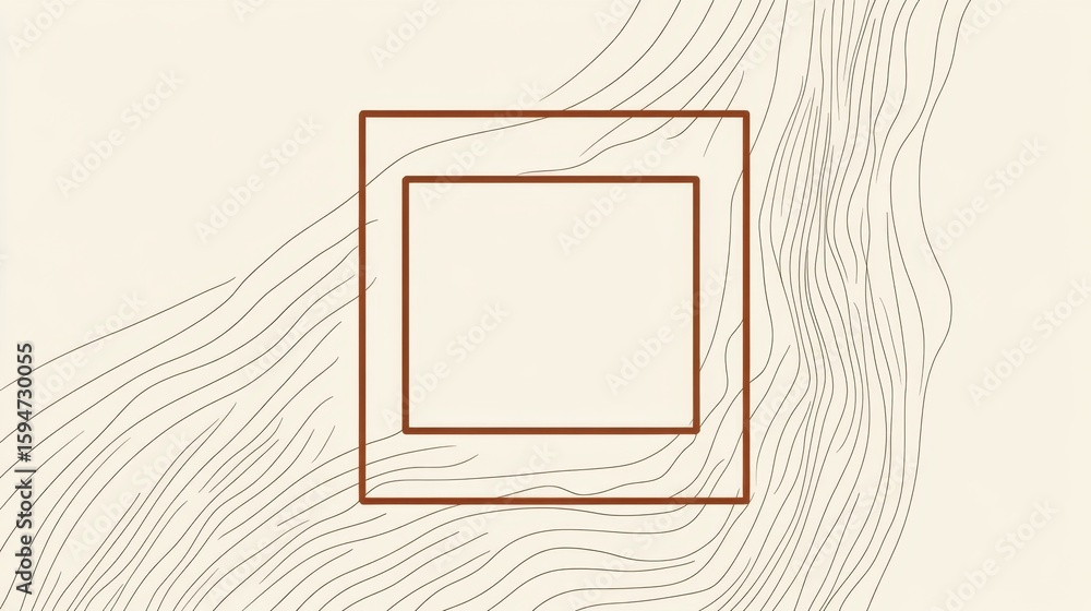 Poster abstract geometric square design with wavy lines and soft earthy tones