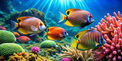 Vibrant Reef Inhabitants A Symphony of Color and Marine Life in a Sunlit Underwater Paradise