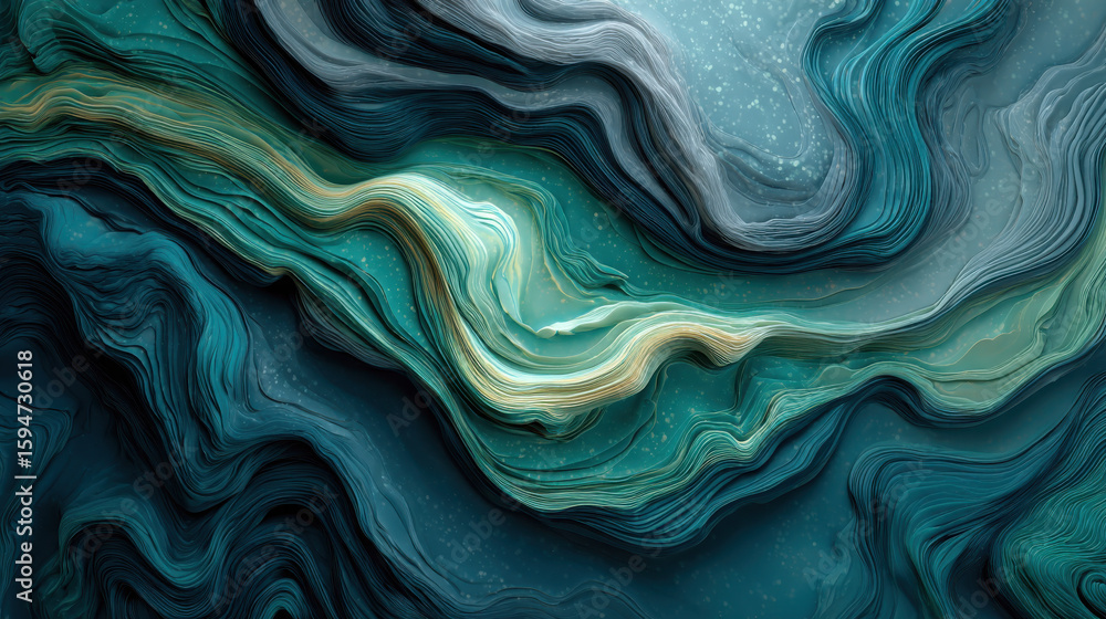 Poster abstract teal and gold layers wavy pattern art background image