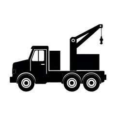 Fototapeta premium Crane truck with extended lifting arm Silhouette Vector illustration