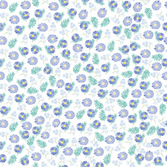 coquette seamless blue flowers pattern. Delicate petals and vibrant blossoms create an artistic and vintage botanical illustration. pastel flower seamless pattern