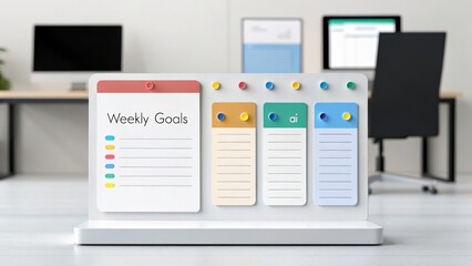 AI for Remote Work Coaching Stylish office goal board with sections for weekly planning and organization.