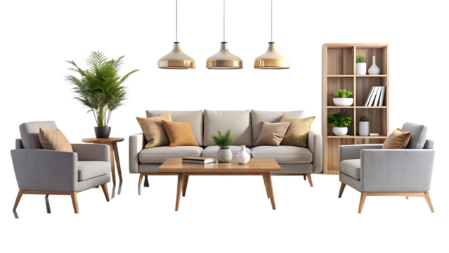 furniture set isolated on white background, png, ai generated.