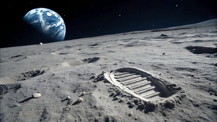 Astronaut's Footprint on the Lunar Surface During a Space Mission.